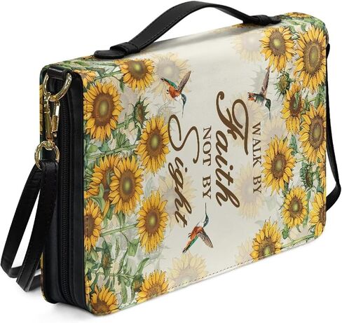 Talayituse Cross Sunflower Hummingbird Pattern Bible Covers for Women Men, Walk By Faith PU Leather Bible Tote Bags Bible Holder Cover with Shoulder Strap, Bible Carrying Case with Handle, 2XL in Kuwait