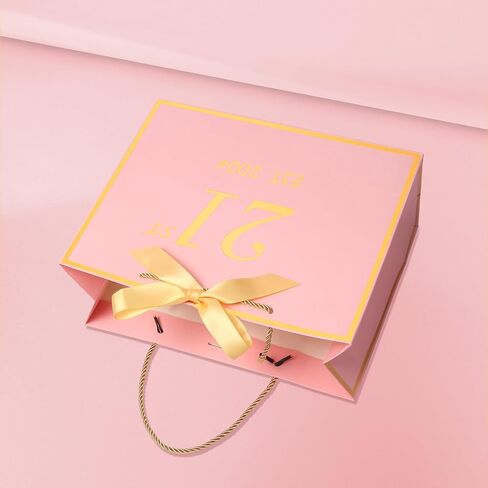 momoake 21st Birthday Gift Bag with Card and Tissue Paper for Women/Her, 2004 21 Year Old 13" Elegant Pink Gold Anniversary Keepsake Party Present Shopping Paper Bags for 21st Birthday Decorations in Saudi Arabia