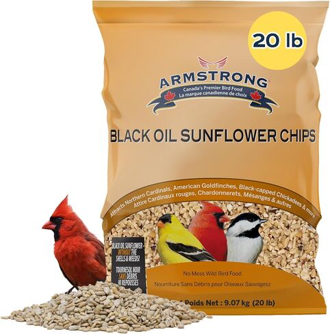 Armstrong Wild Bird Food Black Oil Sunflower Chips, 20 Pounds - for Northern Cardinals, American Goldfinches and Black-Capped Chickadees - Ideal for Outside Feeders in Saudi Arabia