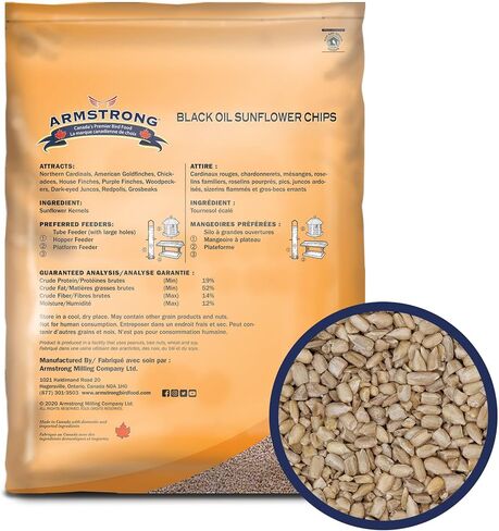 Armstrong Wild Bird Food Black Oil Sunflower Chips, 20 Pounds - for Northern Cardinals, American Goldfinches and Black-Capped Chickadees - Ideal for Outside Feeders in Saudi Arabia