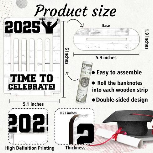 2025 Graduation Gift Money Holder Frame, Class of 2025 Grad Banknote Holder, Wooden Money Cash Personalized Highschool Gifts for Her Him, Graduation Party Decoration-A05 in Saudi Arabia