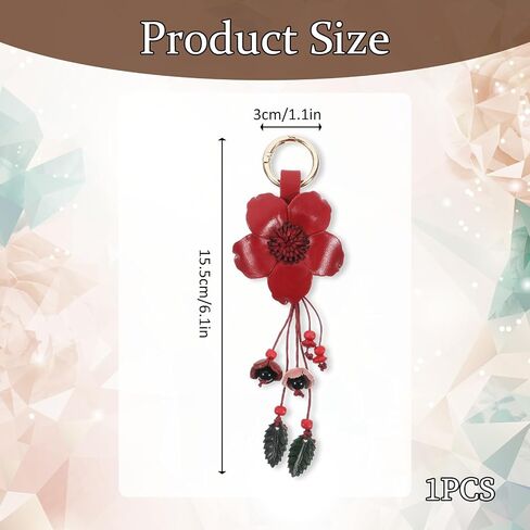 Leather Leaf Flower Tassel Keychain Leather Flower Cute Keychains Boho Accessories Tassel Leaf Key Ring for Women Wallet Bag Purse Pendant Charms in Saudi Arabia
