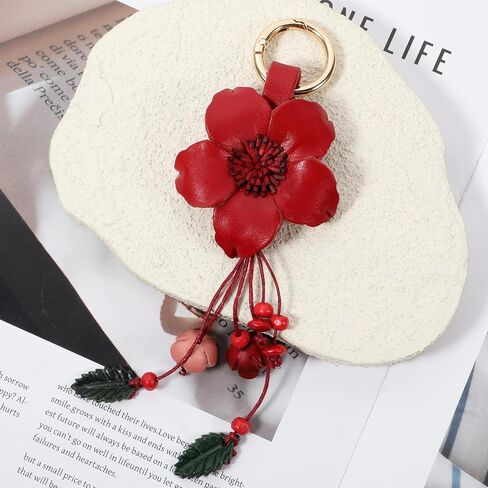 Leather Leaf Flower Tassel Keychain Leather Flower Cute Keychains Boho Accessories Tassel Leaf Key Ring for Women Wallet Bag Purse Pendant Charms in Saudi Arabia