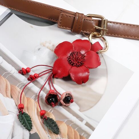 Leather Leaf Flower Tassel Keychain Leather Flower Cute Keychains Boho Accessories Tassel Leaf Key Ring for Women Wallet Bag Purse Pendant Charms in Saudi Arabia