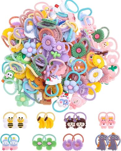 60Pcs Cute Small Baby Hair Ties - Colorful Hair Accessories Ponytail Holders Elastic Hair Rubber Bands Hair Accessories For Baby Girls Toddler Girl (Thick rope mixed color-60Pcs) in Kuwait