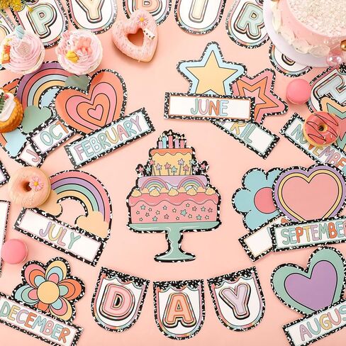Humyoun Classroom Happy Birthday Chart for Classroom Rainbow Black Dot Bulletin Board Sign Birthday Poster Decoration for Bulletin Board Chalkboard Wall Decor Back to School Supplies (Cute) in Saudi Arabia