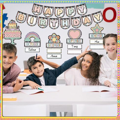 Humyoun Classroom Happy Birthday Chart for Classroom Rainbow Black Dot Bulletin Board Sign Birthday Poster Decoration for Bulletin Board Chalkboard Wall Decor Back to School Supplies (Cute) in Saudi Arabia
