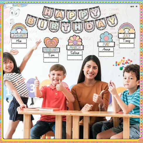 Humyoun Classroom Happy Birthday Chart for Classroom Rainbow Black Dot Bulletin Board Sign Birthday Poster Decoration for Bulletin Board Chalkboard Wall Decor Back to School Supplies (Cute) in Saudi Arabia