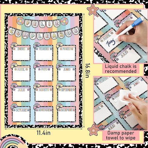 Humyoun Classroom Happy Birthday Chart for Classroom Rainbow Black Dot Bulletin Board Sign Birthday Poster Decoration for Bulletin Board Chalkboard Wall Decor Back to School Supplies (Cute) in Saudi Arabia