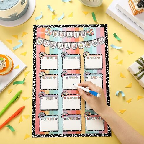Humyoun Classroom Happy Birthday Chart for Classroom Rainbow Black Dot Bulletin Board Sign Birthday Poster Decoration for Bulletin Board Chalkboard Wall Decor Back to School Supplies (Cute) in Saudi Arabia