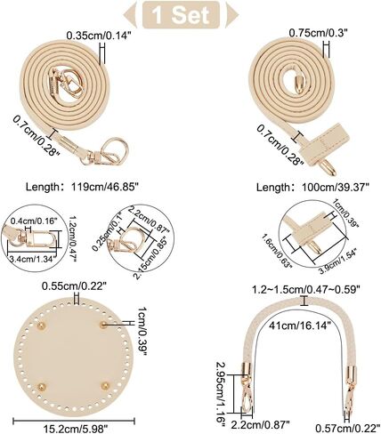 WADORN DIY Handbag Making Kits, Handmde Crochet Knitting Bucket Tote Bag Making Accessories Include Round PU Leather Bag Bottom Bag Shoulder Strap Braided Leather Handle Strap and Drawstring Strap in Kuwait