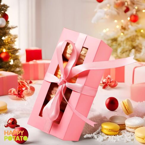 Happy Potato 30 Pack Macaron Joxes لـ 4 أو 5 ، 4 × 1.9 × 1.9 بوصة ، صناديق تغليف معكرون ، صندوق معكرون وردي مع نافذة صافية ، صناديق هدايا حاوية معكرون مع شريط in Kuwait