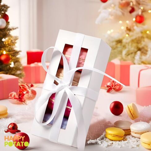 Happy Potato 30 Pack Macaron Joxes لـ 4 أو 5 ، 4 × 1.9 × 1.9 بوصة ، صناديق تغليف معكرون ، صندوق معكرون وردي مع نافذة صافية ، صناديق هدايا حاوية معكرون مع شريط in Kuwait