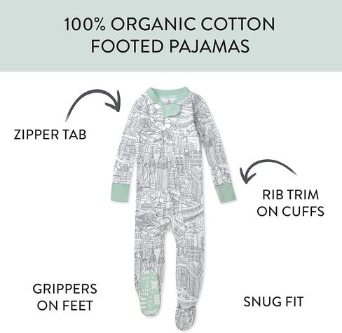 بيجامة HonestBaby غير قابلة للانزلاق من قطعة واحدة للنوم بسحاب أمامي Pjs 100% من القطن العضوي للفتيات الصغيرات in Kuwait