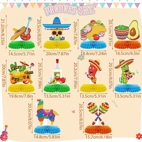 Tarklanda 10pcs Mexican Cinco de Mayo Honeycomb Table Centerpieces Party Decorations,3D Double Side Toppers Paper Fans Mexican Fiesta Theme Taco Bout Birthday Party Decor Supplies in Saudi Arabia