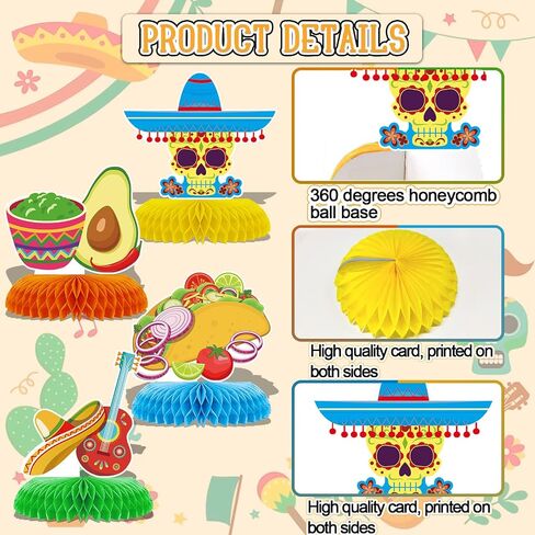 Tarklanda 10pcs Mexican Cinco de Mayo Honeycomb Table Centerpieces Party Decorations,3D Double Side Toppers Paper Fans Mexican Fiesta Theme Taco Bout Birthday Party Decor Supplies in Saudi Arabia