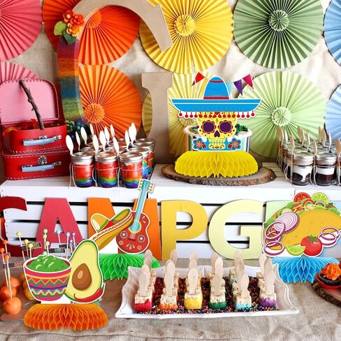 Tarklanda 10pcs Mexican Cinco de Mayo Honeycomb Table Centerpieces Party Decorations,3D Double Side Toppers Paper Fans Mexican Fiesta Theme Taco Bout Birthday Party Decor Supplies in Saudi Arabia