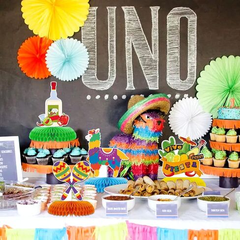 Tarklanda 10pcs Mexican Cinco de Mayo Honeycomb Table Centerpieces Party Decorations,3D Double Side Toppers Paper Fans Mexican Fiesta Theme Taco Bout Birthday Party Decor Supplies in Saudi Arabia