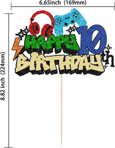 Gyufise 1Pcs Video Game Happy 10th Birthday Cake Topper Glitter Video Game Cake Pick Game On Controllers Tenth Cheers to 10 Years Cake Decoration for Boys 10th Birthday Party Supplies in Saudi Arabia