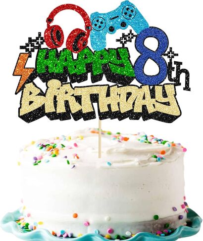 Gyufise 1Pcs Video Game Happy 10th Birthday Cake Topper Glitter Video Game Cake Pick Game On Controllers Tenth Cheers to 10 Years Cake Decoration for Boys 10th Birthday Party Supplies in Saudi Arabia