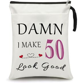 Sazuwu Funny 50th Birthday Book Sleeve for Women Book Protector Pouch Transe 50 Gifts 1975 أفكار هدايا عيد ميلاد Beige Oxford Book Cover with zipper comples للكتب والقرطاسية