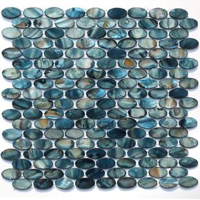 MOP Oval Mother of Pearl Shell Mosaic Tile for Kitchen Backsplashes, Bathroom Walls, Interior Decor, Dark Blue 10 Sheets