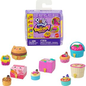 Polly Pocket Micro Dolls & Compacts مع سيارات الألعاب ، وجمع مركبات موضوعات الطعام ، و Tiny Take Out تكشف عن مفاجآت