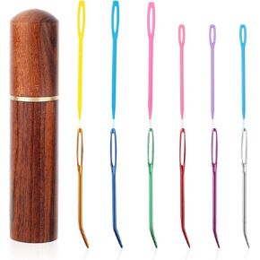 Tinoaly 12pcs Large Eye Sewing Needles, Aluminium & Plastic, Colorful, Sharp Point, Set of 12, Ideal for Sewing, Embroidery & Craft Making