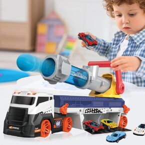 Transport Truck Toys for Kid Boys 3-5, EVA Ball Launcher Car Toys for Kids, Garage Car Toys with Light & Sound, Shooting Toy Sets, Birthday Gifts for Kid Boys Age 3 4 5 6