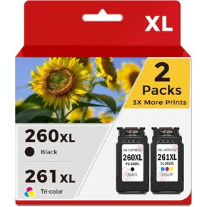 متوافق مع خراطيش حبر 260XL 261XL للاستبدال لـ Canon PG-260 CL-261 PG260 CL261 (Black and Tricolor ، 2 pack) مع TR7020 TR7020A TR7022 TS6420 TS6400 TS5300 TS5320 TS6420A