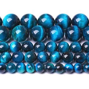 6MM Lake Blue Glass Beads Natural Black Agate Gemstone Beads Round Loose Stone Beads for Jewelry and Bracelets Making 120pcs 2 Strands 32"