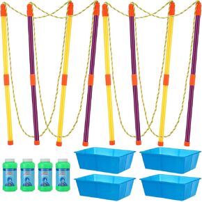 Lenwen 4 Sets Giant Bubble Wands Kit Big Bigble Maker مجموعة ألعاب عصبية كبيرة مع إعادة ملء الفقاعات وألعاب الصيف للمدرسة في الهواء الطلق الأنشطة في الهواء الطبيعية