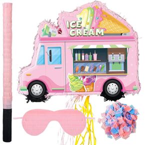 Ferraycle Ice Cream Truck Piñata Ice Cream Party Decortations Ice Cream Piñata مع عصب العينين والعصا والحلويات للأطفال