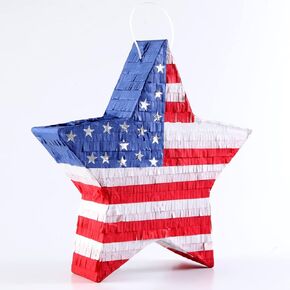Patriotic American Flag Design Star Pinata for Memorial Day Independence Day Fourth of July Party Supplies USA Outdoor Decorations Red White silver Blue Color