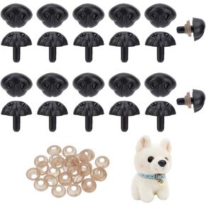 Gomakerer 30 PCS صياغة أنوف مع غسالات 21 ملم ، سلامة الكلب الأسود أنوف دمية دمية دمية دمية صنع اللوازم الخاطئة 21 ملم للحيوانات المحشوة بصناعة