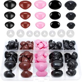 1 Box (166pcs) أنوف السلامة البلاستيكية مع غسالات - 3 Size 5style Lounded Loulded Craft Crochet أنف لصنع DIY وإصلاح الحيوانات المحشوة Amigurumi ، دمية ، لعبة ، الكروشيه ، الإمدادات