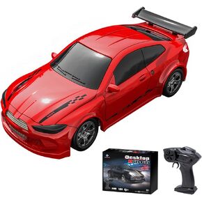سطح المكتب Mini Size 1:64 Scale 4WD RC Drift Car مع التحكم في الانجراف في بناء المهارات وأضواء LED-تعلم تقنيات الانجراف ، شحن سريع ، خنق قابل للتعديل ، 2.4 جيجا هرتز-أحمر-أحمر