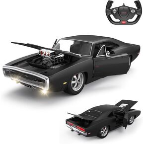 Rastar RC Cars 1:16 Fast & Furious 1970 Dodge Charger R/T سيارة التحكم عن بُعد ، سيارات العضلات للأولاد ، Matt Black 2.4g