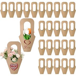 30 Pcs Kraft Paper Flower Gift Bags Bouquet Bags with Handle Creative Cone Flower Sleeves for Packaging Wrapping Gift for Mother's Day Florist Wedding Party Home Decoration