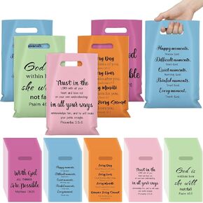 yinder 200 pcs هدية دينية أكياس كنيسة كنيسة كبيرة من البلاستيك مع مقابض الأكياس الآية للكتاب المقدس هدية حلوى مسيحية لعيد الأم لحفلات الكنيسة لحزب الحزب زخرفة الزخرفة