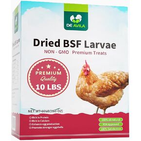 DE AVILA Dried Black Soldier Fly Larvae 10LB - 100% Natural BSF Larvae for Chicken Feed - BSFL 85X More Calcium Than Mealworms - High Calcium Treats for Birds Duck Reptiles Hedgehog Geckos Turtles