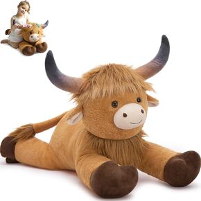 Maogolan Big Highland Cow محشو بالحيوان للطفل ، وسادة كبيرة بقرة للركوب ، والحيوان المحشو الطويل مع الشعر ، وحيوان مزرعة أفخم كبير للاستحمام الطفل ، وهدية عيد ميلاد ، 32 بوصة