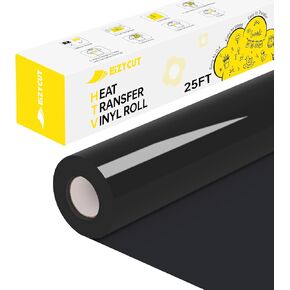 Black HTV Heat Transfer Vinyl - Eizycut 12" x 25FT Easy to Cut & Weed White Iron on Vinyl Roll for T Shirts, Fabrics & DIY Projects, Durable HTV Compatible with All Cutting Machines
