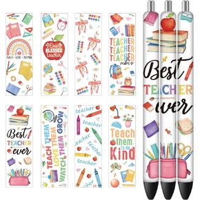 Afritee UV DTF Pen Wraps - 48 Sheets Bohemian Rainbow Teacher UV DTF ملصقات للأقلام الفارغة ، الكتب على مدار الساعة على مدار الساعة ، ملصق نقل مائي ، DIY DIY Decor Decord Holiding Holding for Eassors