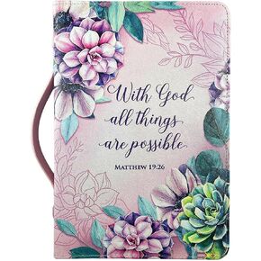 White Dove Designs Bible Cover-with God All Things-Pink/Floral-XLG