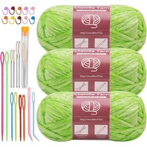 Chenille Yarn for Crocheting Knitting, 3 Skein 263 Yard Thick Soft Chunky Fluffy Weaving Plush Yarn for Blankets Clothes Pattern Creations with Big Eye Needles (Peach Pink)