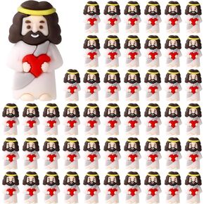 50pcs Tiny Jesus Statue with Red Heart, PVC Material Miniature Figures Small Mini Jesus Figurines Gift Favors Decoration (Mixed Color) in Saudi Arabia