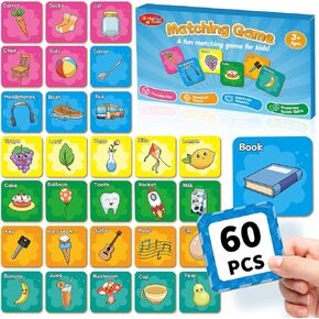Joeyfulmind الكلمات الأولى المطابقة للألعاب للأطفال الصغار 3-5 ، 60pcs الكلمات الأولى مطابقة البطاقات للألعاب التعليمية الصغار لأنشطة التعلم قبل المدرسة قبل المدرسة
