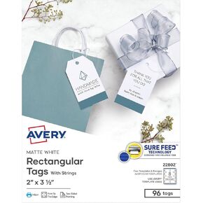 Avery Blank Price ، Gift & Mailsipe Tag ، 2 بوصة × 3-1/2 بوصة ، أبيض ، 8 علامات/ورقة ، 12 ورقة/حزمة ، 96 علامة/حزمة (22802)