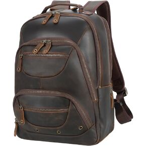حقيبة ظهر جلدية خمر للرجال 16 "حقيبة كمبيوتر محمول غير رسمية Daypack Business 19L Travel Rucksack